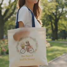 Aesthetic Watercolor Sloth Floral Tote Bag