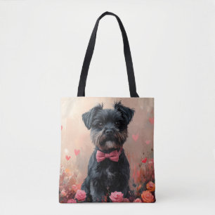 Bolsa Tote Affenpinscher com Rosas - Dia de os namorados