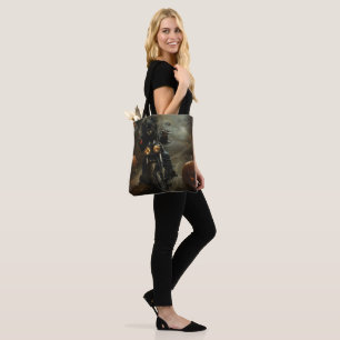 Bolsa Tote Affenpinscher Pilotando Moto Halloween Assustador