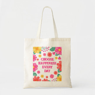 Bolsa Tote Afirmação de Felicidade Crie o seu próprio Floral
