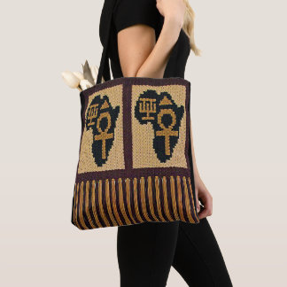 Bolsa Tote África Mapa Adinkra Ankh Artisan Crochet Impressão