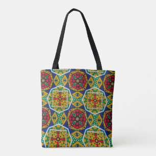 Bolsa Tote African Geometric Mosaic Ankole Style Textile Prin