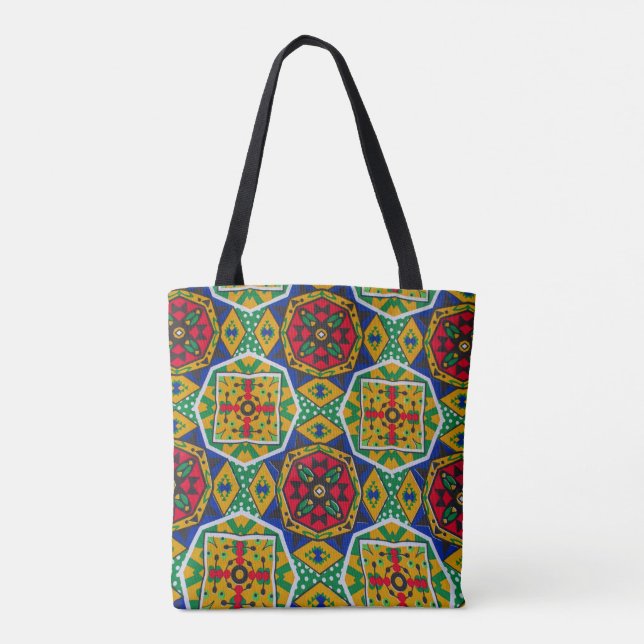 Bolsa Tote African Geometric Mosaic Ankole Style Textile Prin (Verso)