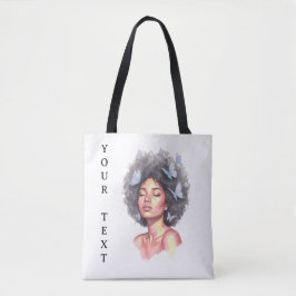 Bolsa Tote Afro Beauty with Butterflies – Watercolor Portrait