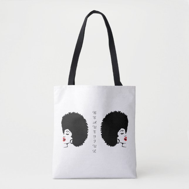 Bolsa tote Afro com Lábios Vermelhos Bonitos (Frente)