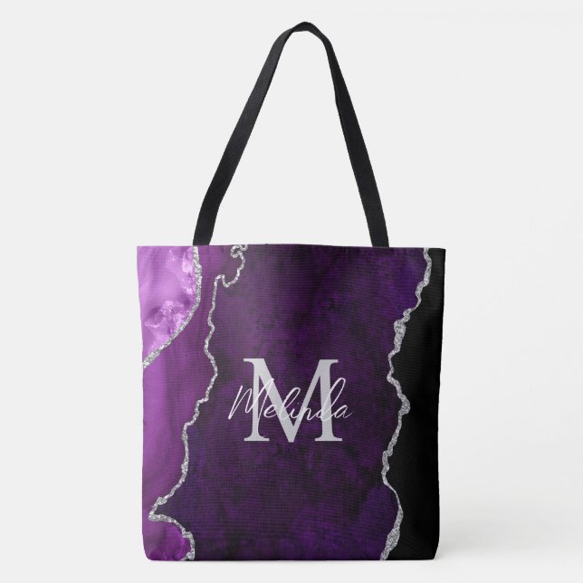 Bolsa Tote Ágata Marmore Purple e Prata (Frente)