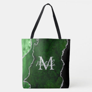 Bolsa Tote Ágata Mármore Verde e Prata