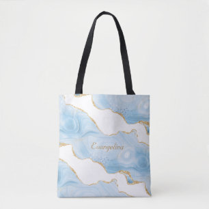 Bolsa Tote Agate Dourado Trendy Blue Personalizado