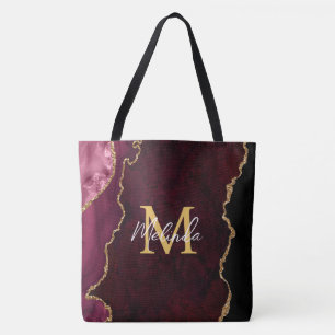 Bolsa Tote Agato de mármore vermelho e Dourado