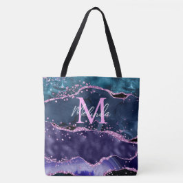 Bolsa Tote Agato do Oceano Glitor Azul-marinho e Roxo
