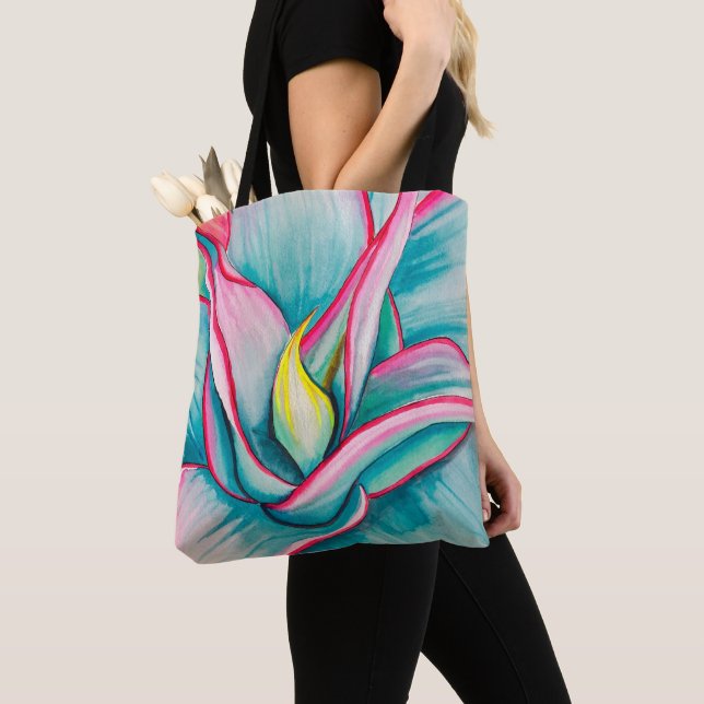 Bolsa Tote Agave watercolor de arte fina suculenta (Close Up)