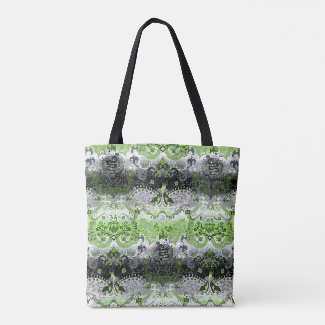 Bolsa Tote Agender Dragon Damask - Agender Pride Flag Cores (Verso)