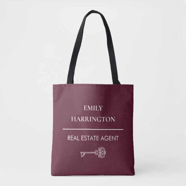 Bolsa Tote Agente Imobiliário Maroon Chave Clássica (Frente)