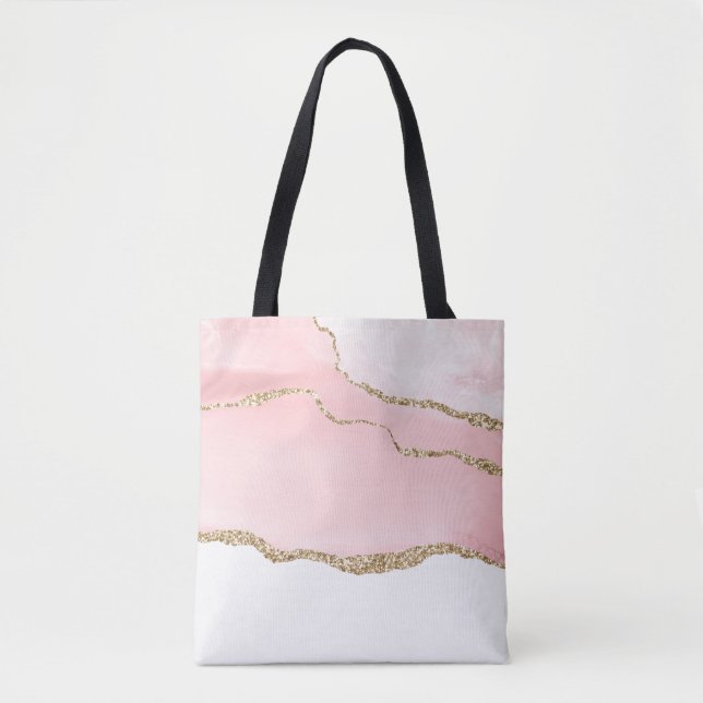 Bolsa Tote Agite de Blush Rosa com Elegante de Fita Dourada (Frente)