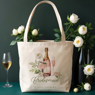 Bolsa Tote Água com Bolhas Prosecco Aquarela Floral Damas de 