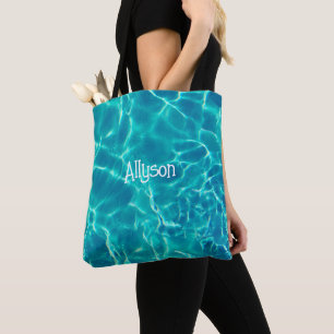 Bolsa Tote Água de Piscina de Teto, Nome Branco ou Monograma