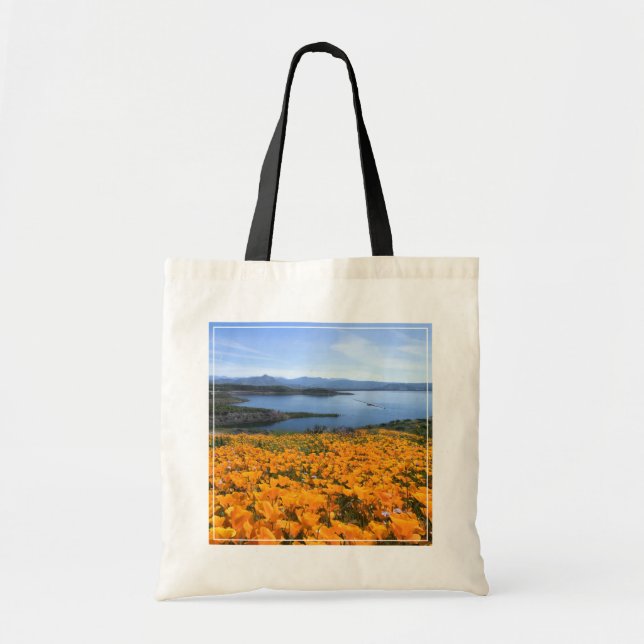 Bolsa Tote Água | Lago California Com Poppies Ouros (Frente)