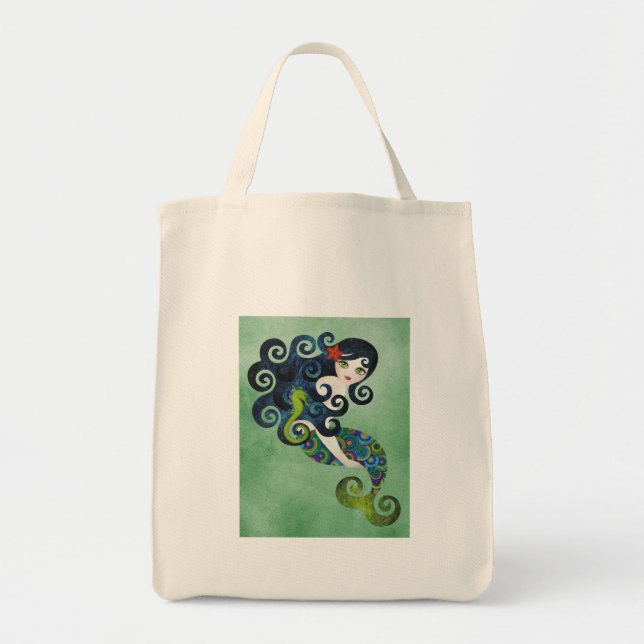 Bolsa Tote água-marinha, a sereia adolescente (Frente)