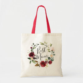 Bolsa Tote Água Melhor Mamãe Rosa Borgonha Coroa Floral
