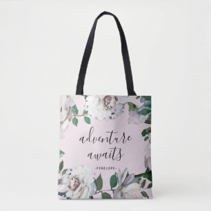 Bolsa Tote Aguardam Aventura Floral bonito com Nome