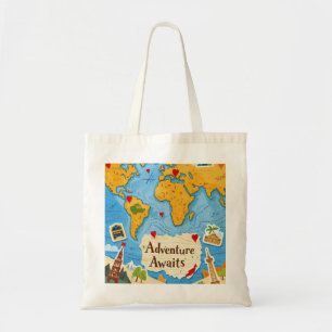 Bolsa Tote Aguardam Aventura os Pinos do Coração do Mapa Mund