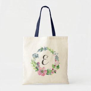 Bolsa Tote Aguarela de Boho floral & monograma da borboleta  