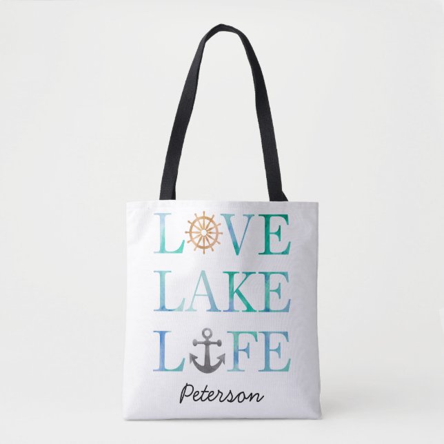 Bolsa Tote Aguarela náutica personalizada da vida do lago (Frente)