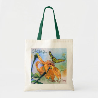 Bolsa Tote Aguarela verde tropical da borboleta