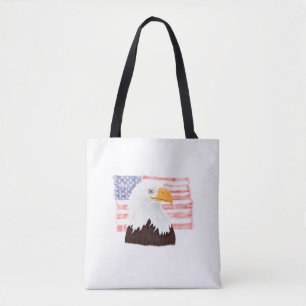 Bolsa Tote Águia Balda Americana e Bandeira - branco transpa