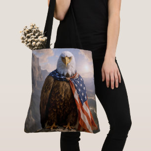 Bolsa Tote Águia-Careca Vestindo uma Cape da Bandeira America