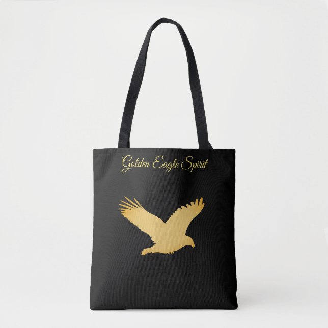 Bolsa Tote Águia de Ouro Voadora Elegante e seu texto em pret (Frente)