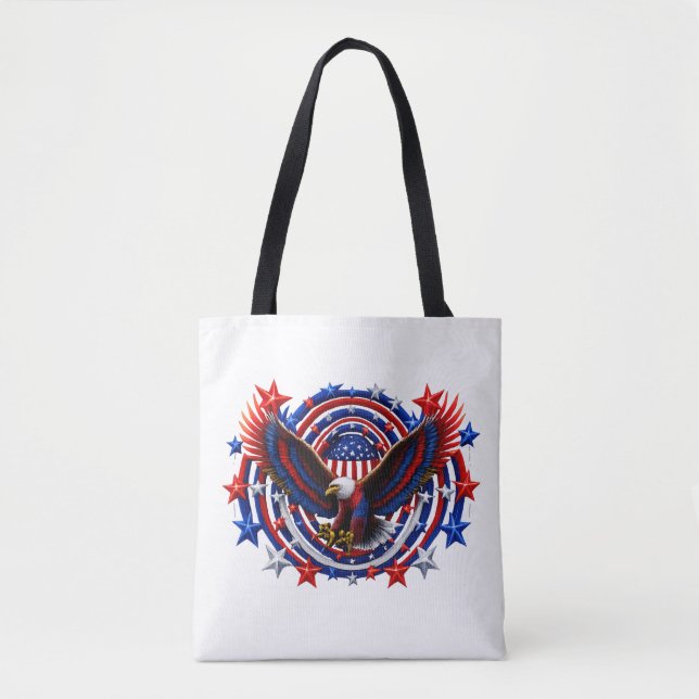 Bolsa Tote Águia Patriótica Explode – Vermelho Branco & Azul  (Frente)
