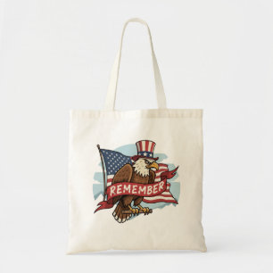 Bolsa Tote Águia Patriótica "Lembre-se" Design de Bandeira Am