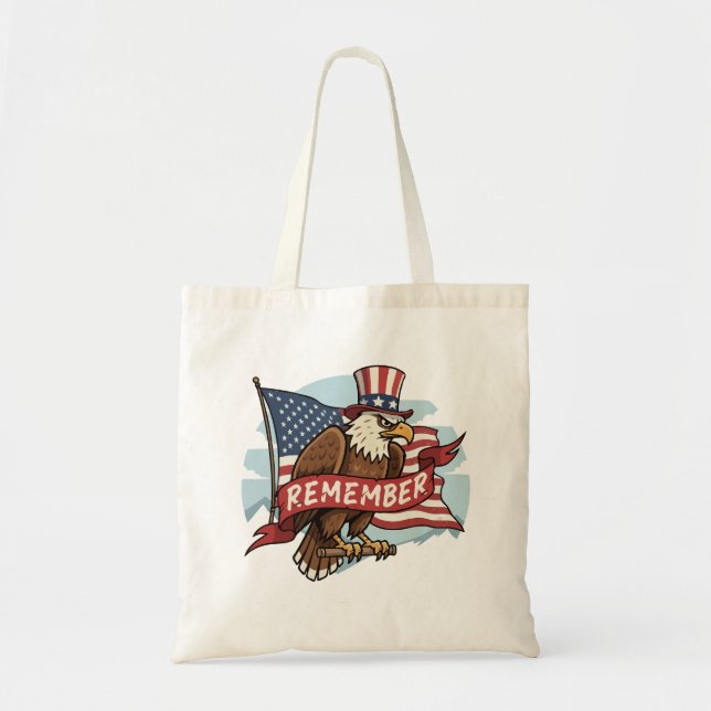 Bolsa Tote Águia Patriótica "Lembre-se" Design de Bandeira Am (Frente)