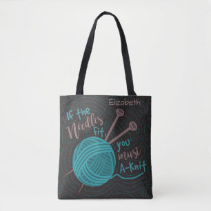 Bolsa Tote Agulhas Engraçadas de tricô Adicionar Nome de K