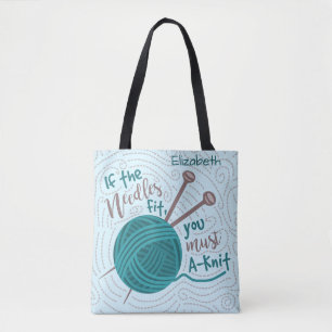 Bolsa Tote Agulhas engraçadas de tricô Yarn Adicionar Nome