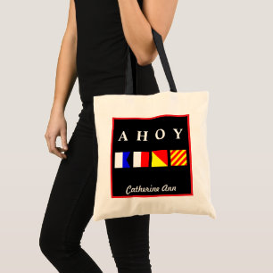 Bolsa Tote Ahoy nome vermelho da beira