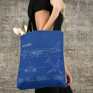Bolsa Tote Airbus A320 - Desenho de Plano de Blueprint de Avi