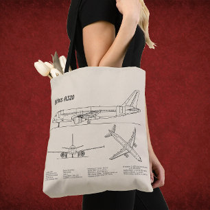 Bolsa Tote Airbus A320 - Desenho de Planta do Avião Planos SD