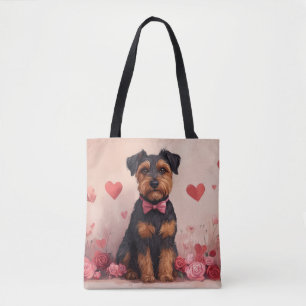 Bolsa Tote Airedale com Rosas - Dia de os namorados