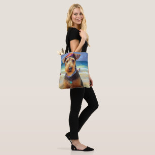 Bolsa Tote Airedale on Beach, presente de verão para amantes