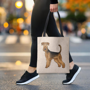 Bolsa Tote Airedale Terrier Cartoon Dog Em Pé De Beige