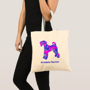 Bolsa Tote Airedale Terrier Dog rosa quente e azul