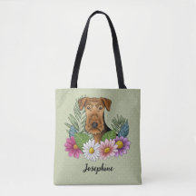 Airedale Terrier E Coloridas Flores de Verão Verde