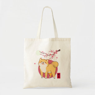 Bolsa Tote akita shiba inu cão de cereja japão flor lua