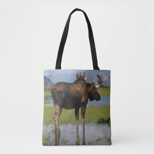 Bolsa Tote Alaska Bull Moose Antlers Scenic Photo Design (Frente)