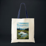 Bolsa Tote Alaska Viagem Art Vintage<br><div class="desc">Viagem do Alaska retro vetor design. Esta arte retrô-estilo viagem,  com sua mistura de cores ousadas e atração vítrea,  foi projetada para inspirar um senso de aventura.</div>