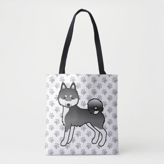 Bolsa Tote Alaskan Klee Kai Preto e Branco Cachorro Fofo & Pa (Frente)