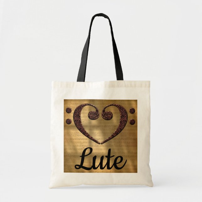 Bolsa Tote Alaúde do coração do Clef de contrabaixo (Frente)