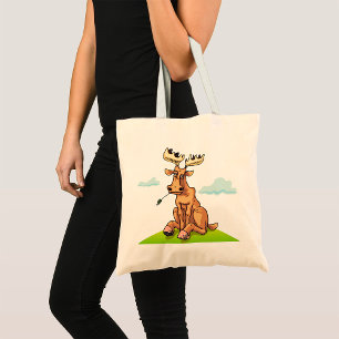 Bolsa Tote Alce de desenho animado comendo grama